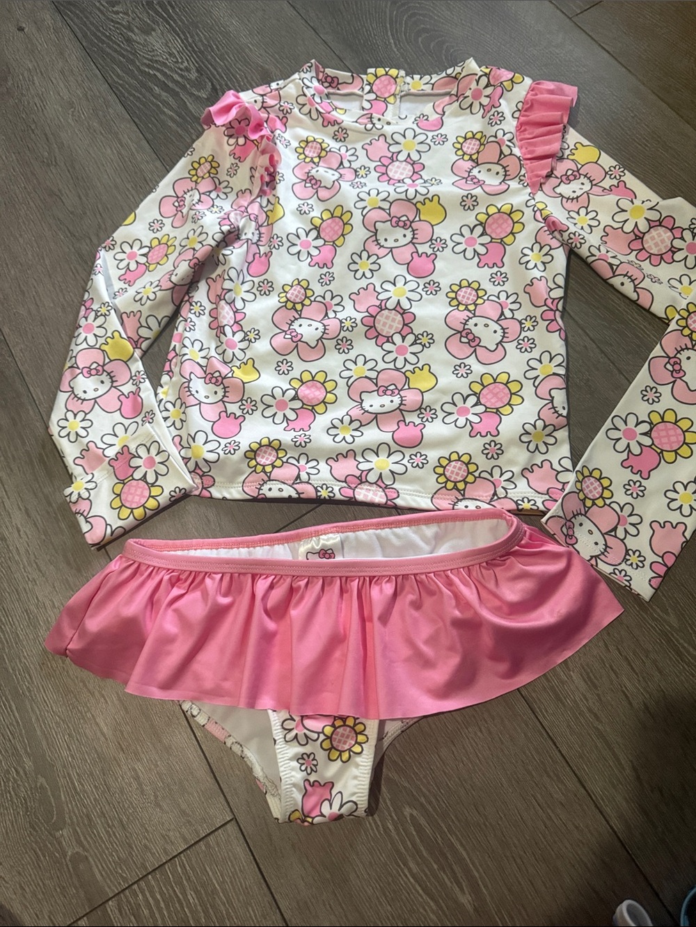 Hello Kitty Pink and White Floral Two-Piece Swim Set